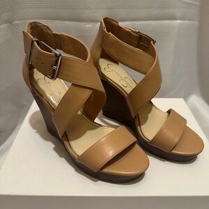 Jessica Simpson Tan Wedge Sandals with Ankle Strap